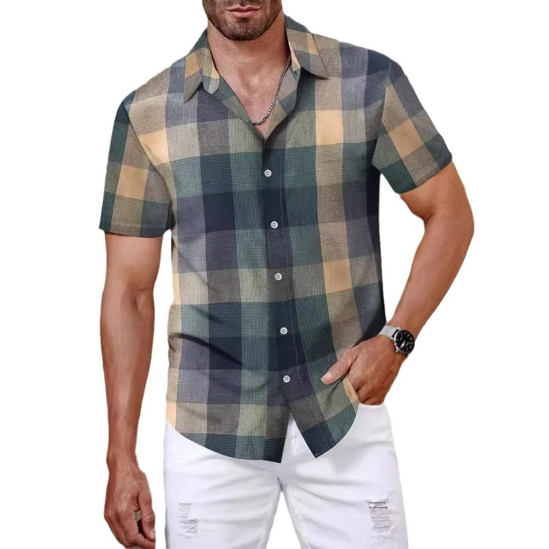Julian – Men's Short Sleeve Plaid Shirt in Korean Style