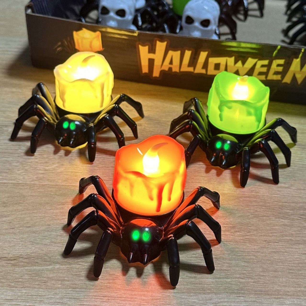 Halloween Spider Candle Lamp Decoration – Spooky Party Prop for Trick-or-Treat & Haunted Houses