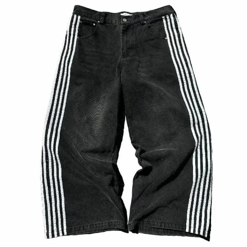 Men’s Streetwear Wide-Leg Pants – Retro Striped Casual Trousers for Everyday and Urban Style