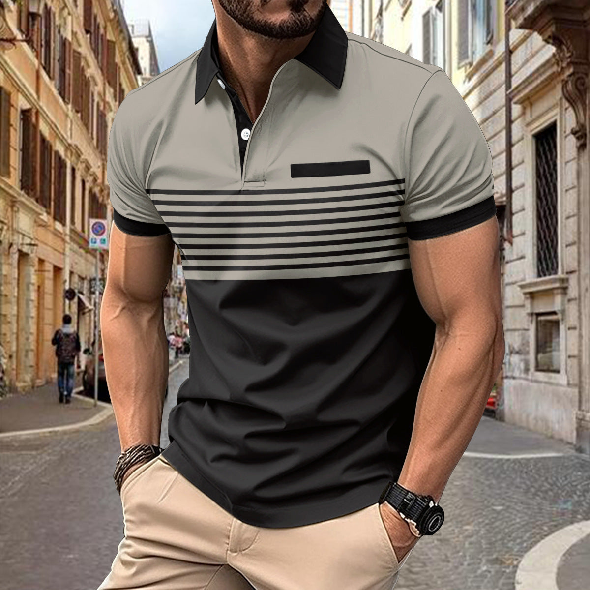 Roy – Casual Striped Shirt with Chest Pocket
