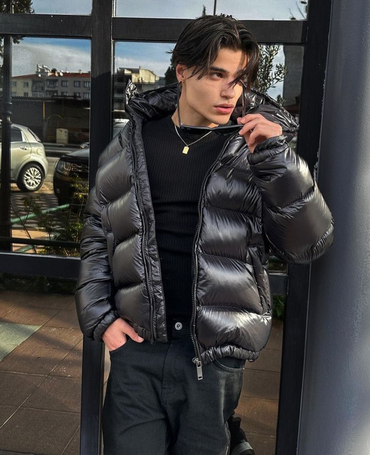 Men's Glossy Puffer Jacket – Urban Winter Street Style Outerwear