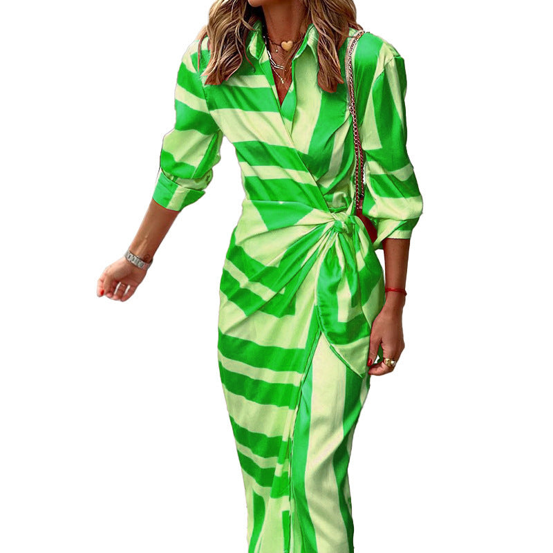 Christine – Striped Printed Dress with Lace-up Detail