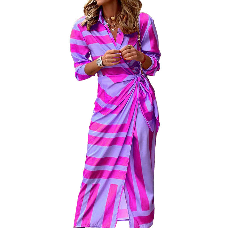 Christine – Striped Printed Dress with Lace-up Detail