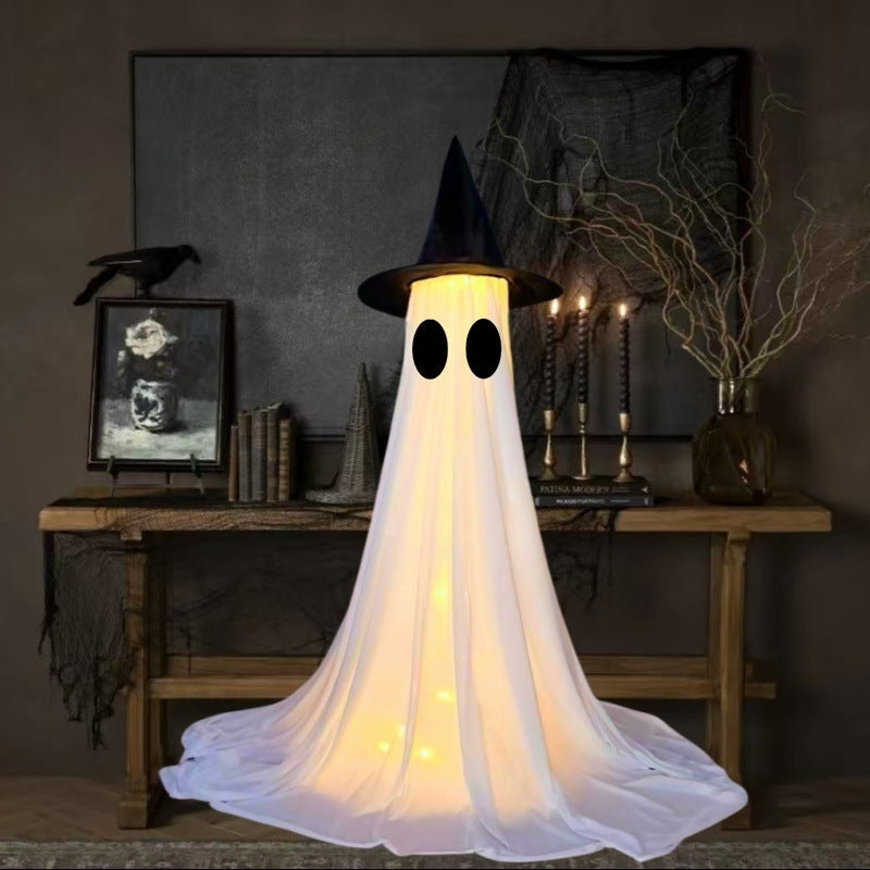 Halloween Ghost Witch Hat Light-Up Decoration for Parties and Spooky Home Decor