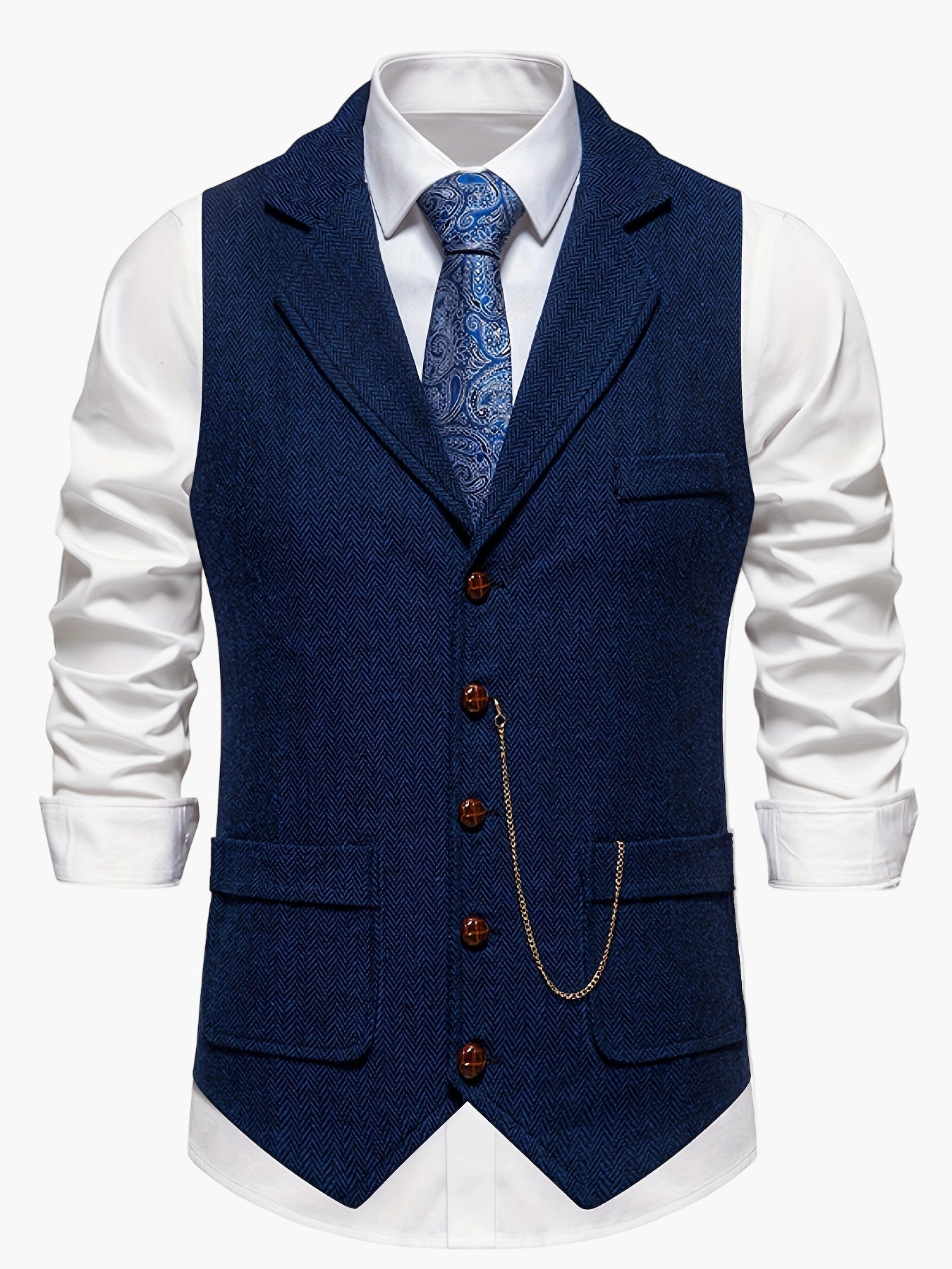 Men's Classic Herringbone Waistcoat Vest – Formal Retro Style for Business or Special Occasions