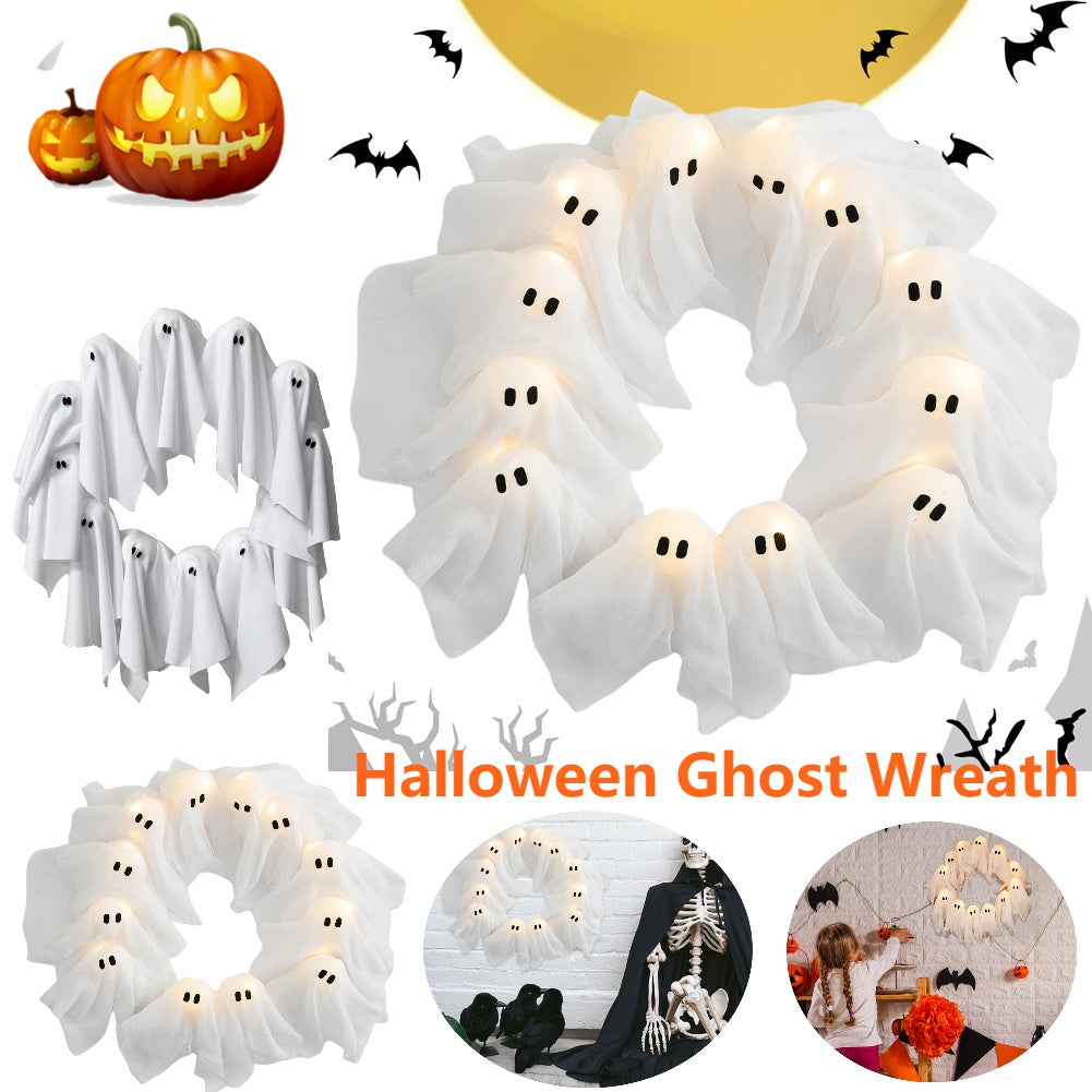 Halloween Ghost Wreath Light-Up Spooky Decoration for Parties and Home