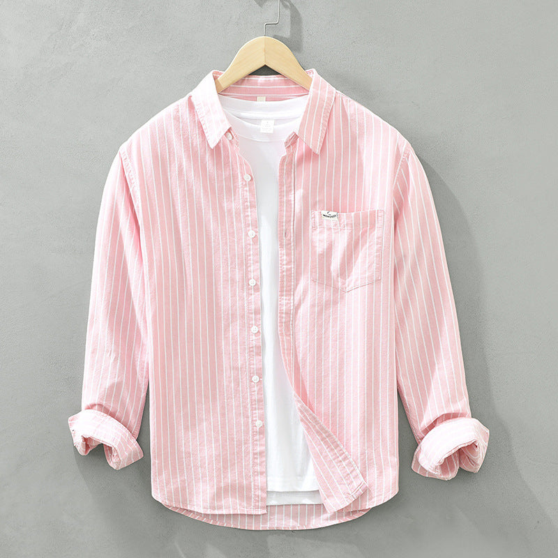 Men’s Casual Striped Long Sleeve Shirt with Classic Button-Down Design