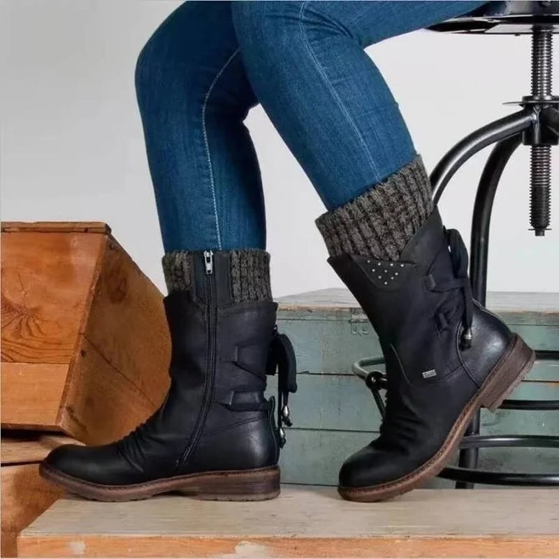 Women's Winter Mid-Calf Vintage Boots for Outdoor Comfort and Style