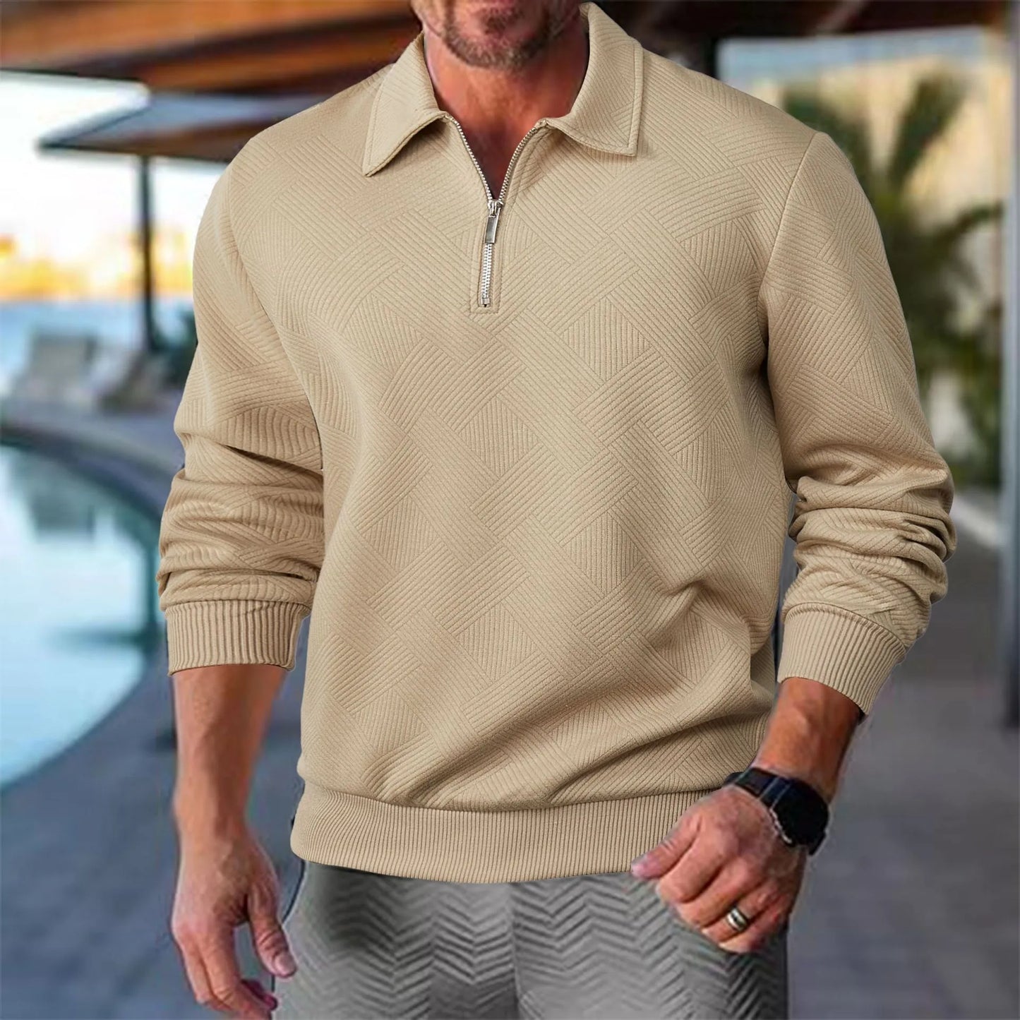 Men's Geometric Quarter-Zip Knit Sweater – Vintage-Inspired Casual Pullover