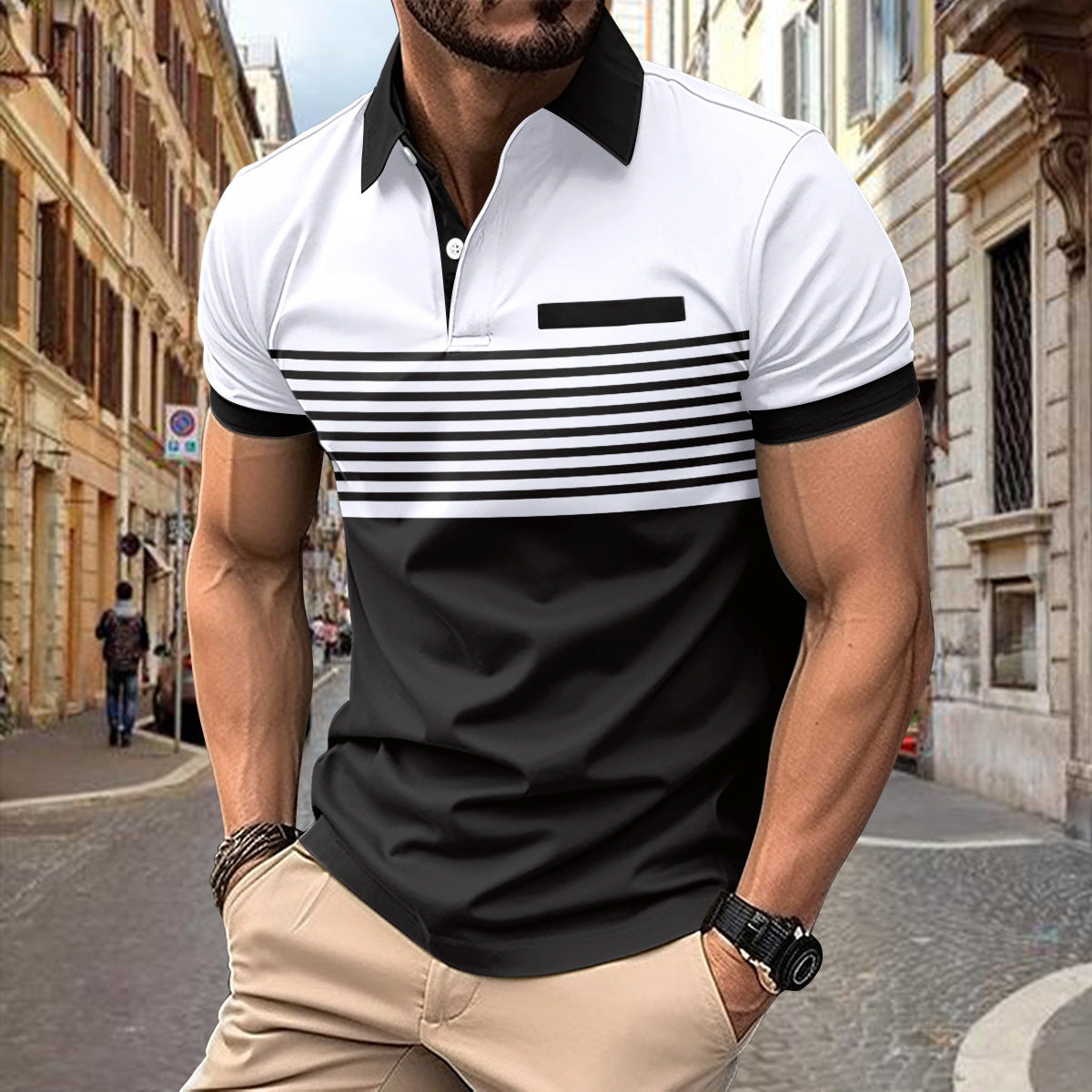 Roy – Casual Striped Shirt with Chest Pocket