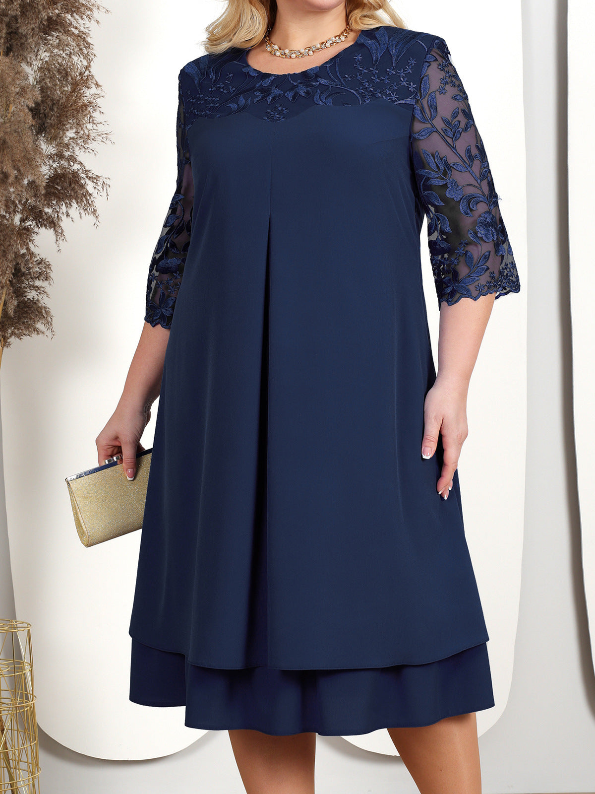 Janet – Women's Embroidered Chiffon Patchwork Dress