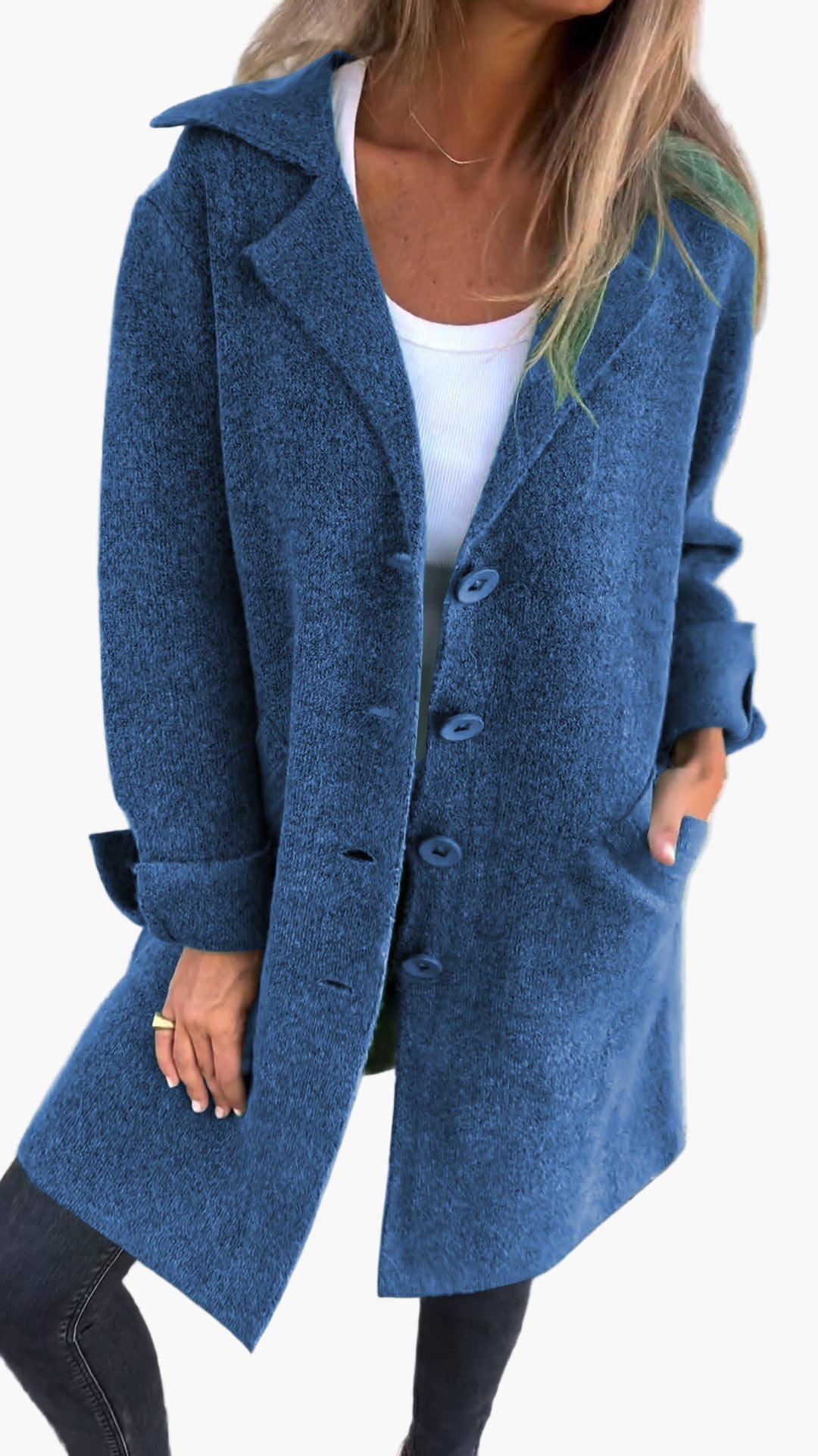 Women's Casual Long Coat with Turn-Up Sleeves – Elegant Everyday Statement Outerwear
