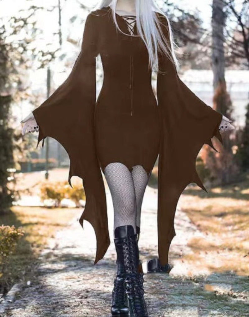 Women's Halloween Gothic Witch Bat Wing Costume Dress – Spooky Party & Cosplay Outfit
