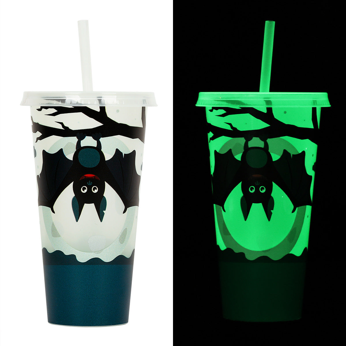 Halloween Glow-in-the-Dark Reusable Tumbler Cup with Straw – Spooky Party Drinkware