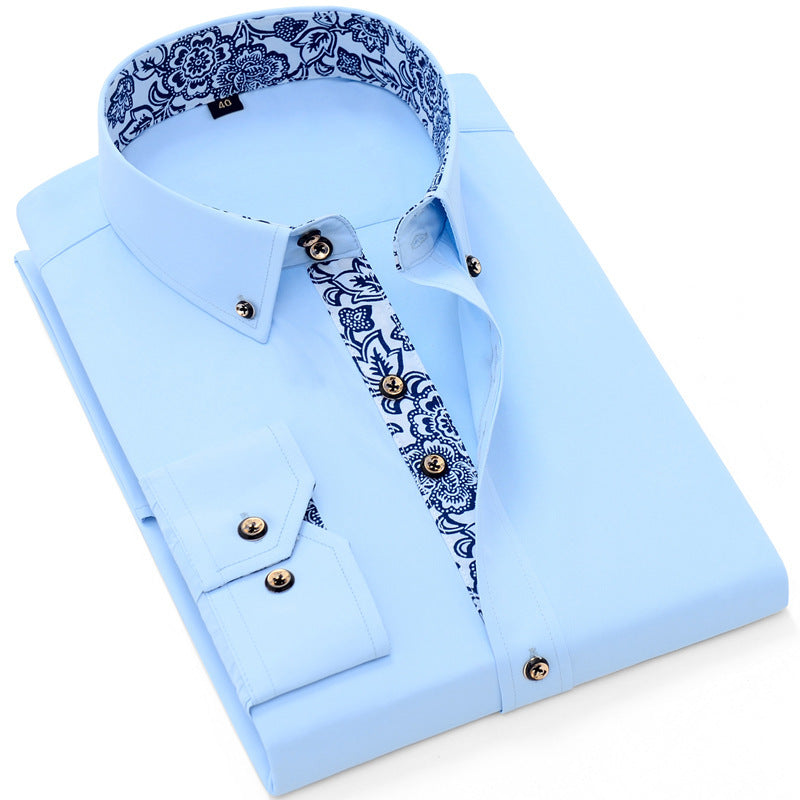 Luke – Business Casual Blue and White Porcelain Long Sleeve Shirt