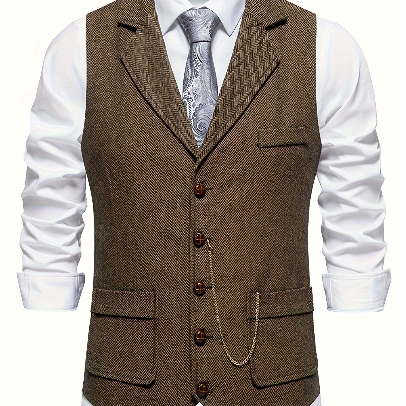 Men's Classic Herringbone Waistcoat Vest – Formal Retro Style for Business or Special Occasions