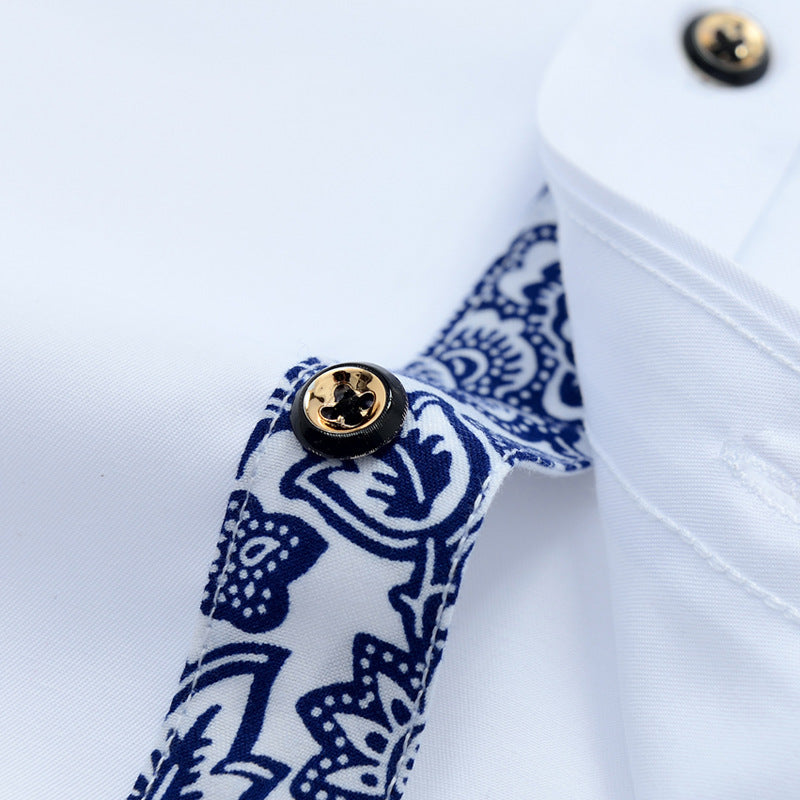 Luke – Business Casual Blue and White Porcelain Long Sleeve Shirt