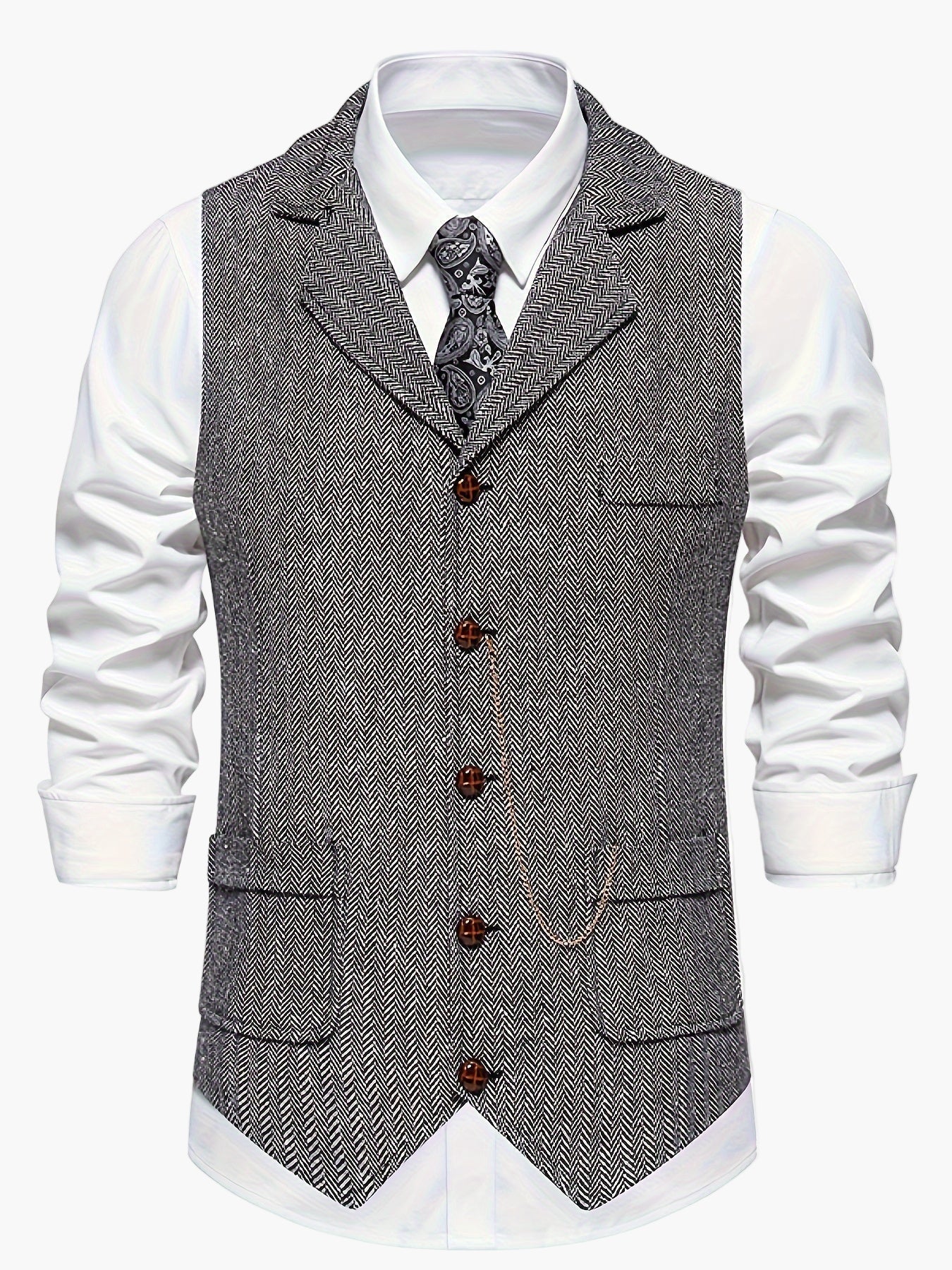 Men's Classic Herringbone Waistcoat Vest – Formal Retro Style for Business or Special Occasions