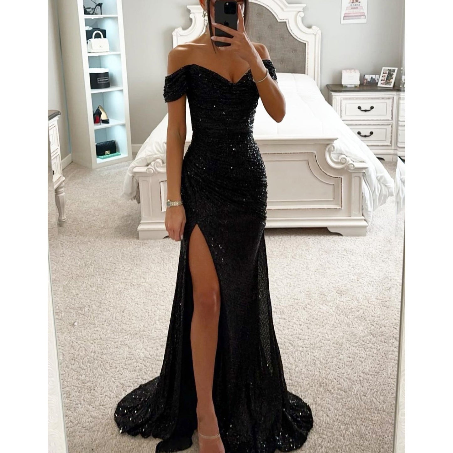 Jade – Sequin Off-Shoulder Split Dress