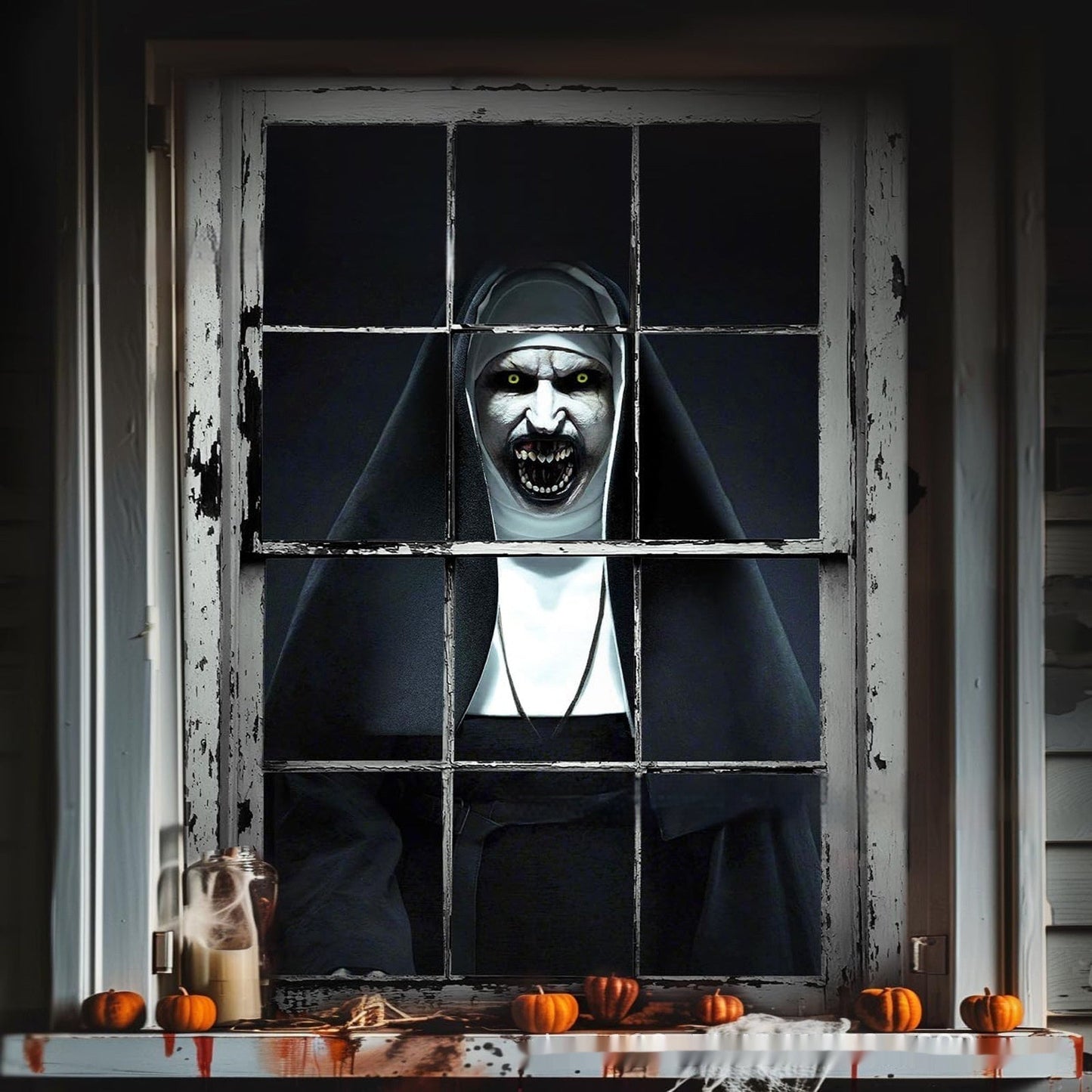 Halloween Scary Nun Window Decoration – Spooky Party Prop for Haunted House & Trick-or-Treat