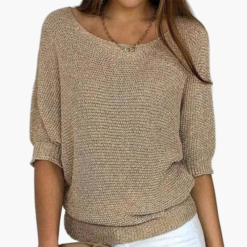 Women's Relaxed Knit Pullover Sweater – Casual Everyday Loose Fit Top