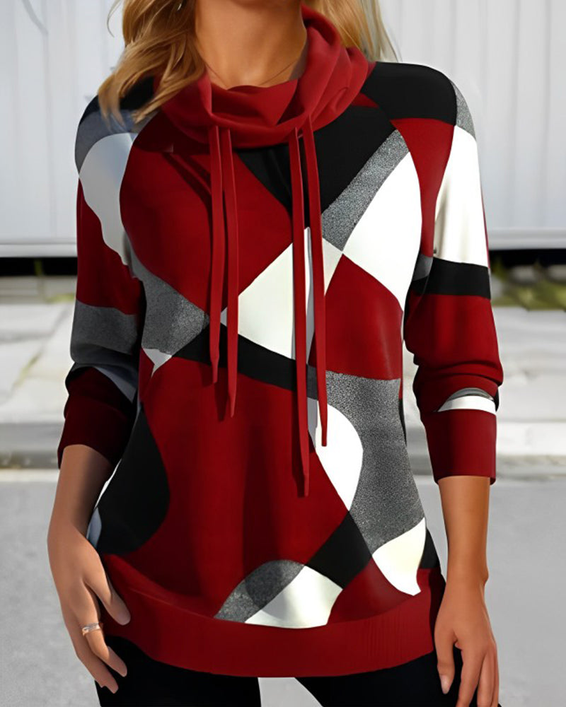 Women's Modern Colorblock Casual Pullover Top with Cowl Neck and Raglan Sleeves