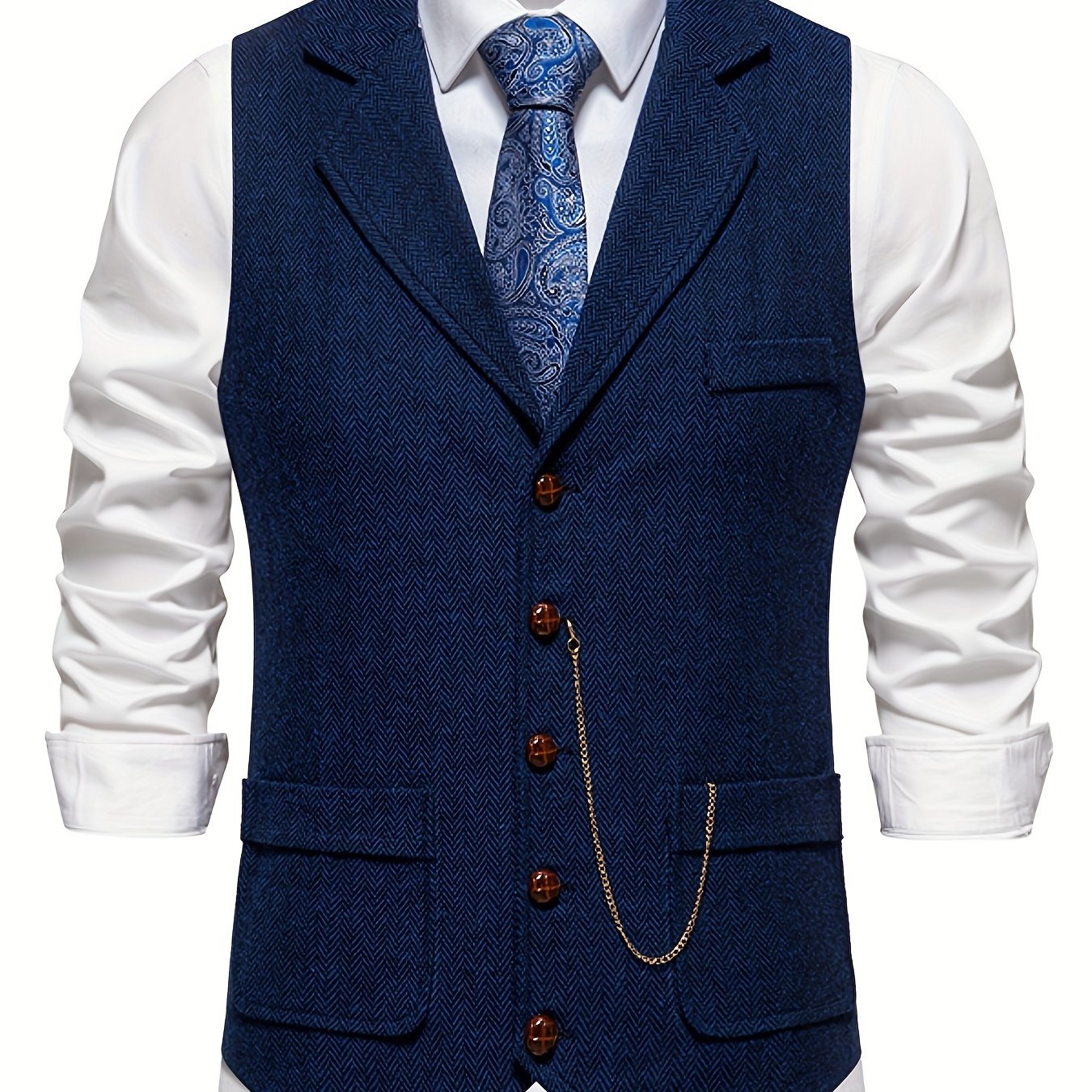 Men's Classic Herringbone Waistcoat Vest – Formal Retro Style for Business or Special Occasions
