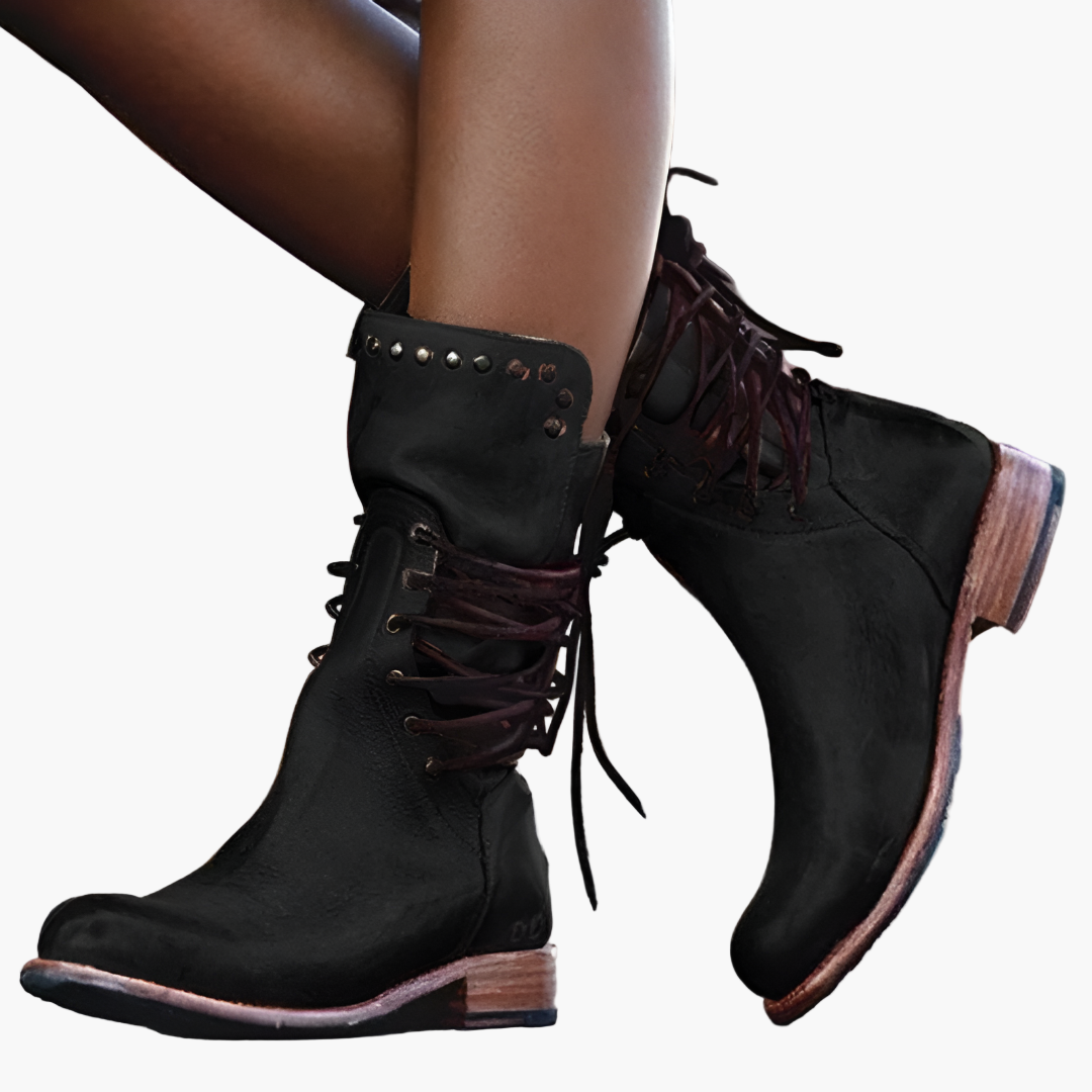 Women's Vintage Lace-Up Leather Boots with Studded Detail for Everyday Adventure