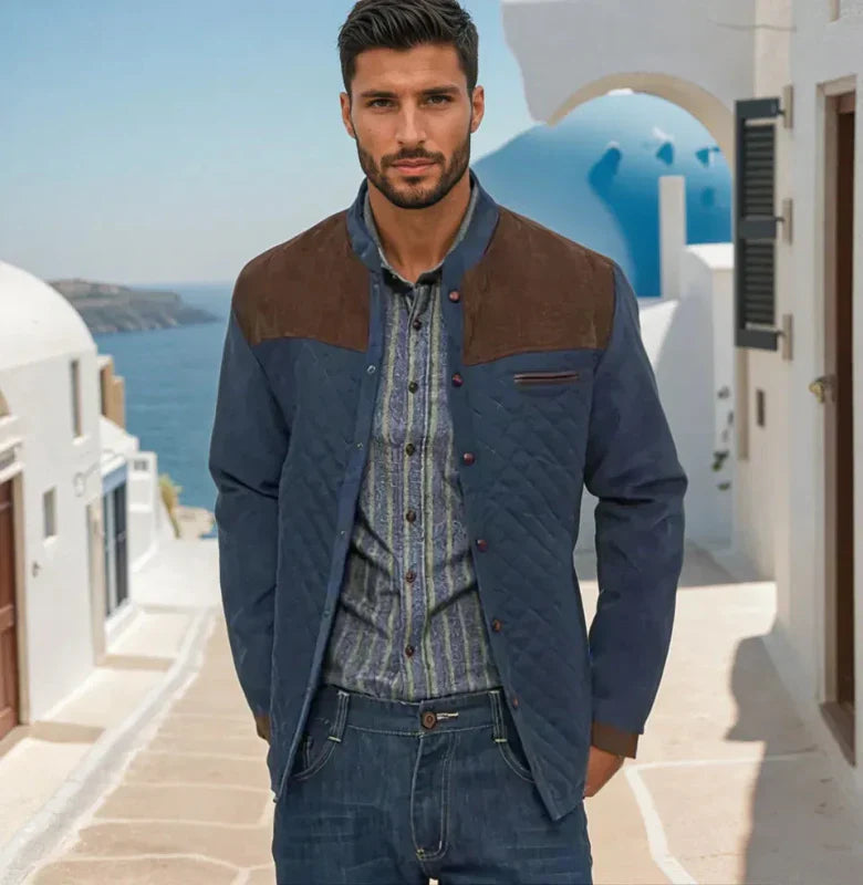 Men's Quilted Patchwork Casual Stand Collar Jacket – Modern Versatile Outdoor Style