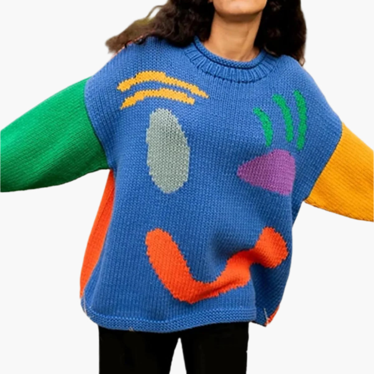 Women's Smiley Face Oversized Knit Jumper – Playful Casual Sweater for Everyday Comfort