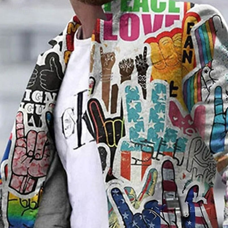Men's Statement Graphic Print Long Coat – Modern Urban Fashion Outerwear