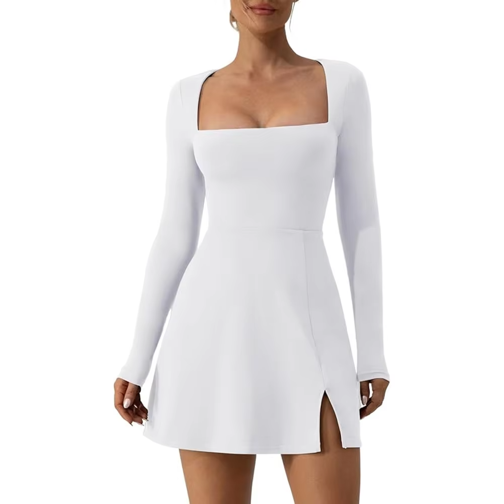 Marie – Slim Fit Square Collar Long Sleeve Dress
