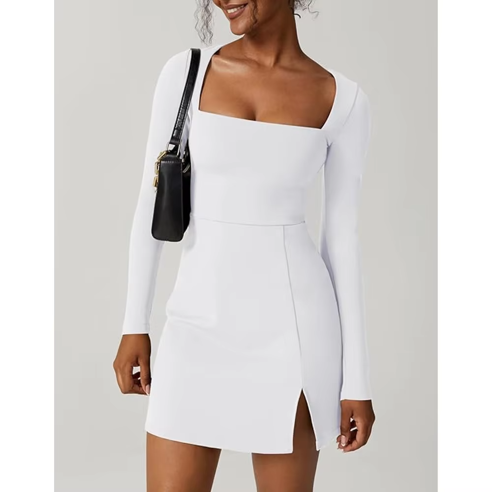 Marie – Slim Fit Square Collar Long Sleeve Dress