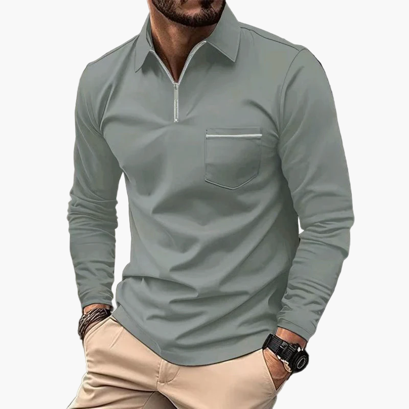 Men's Classic Long Sleeve Polo Shirt with Chest Pocket – Smart Casual Style