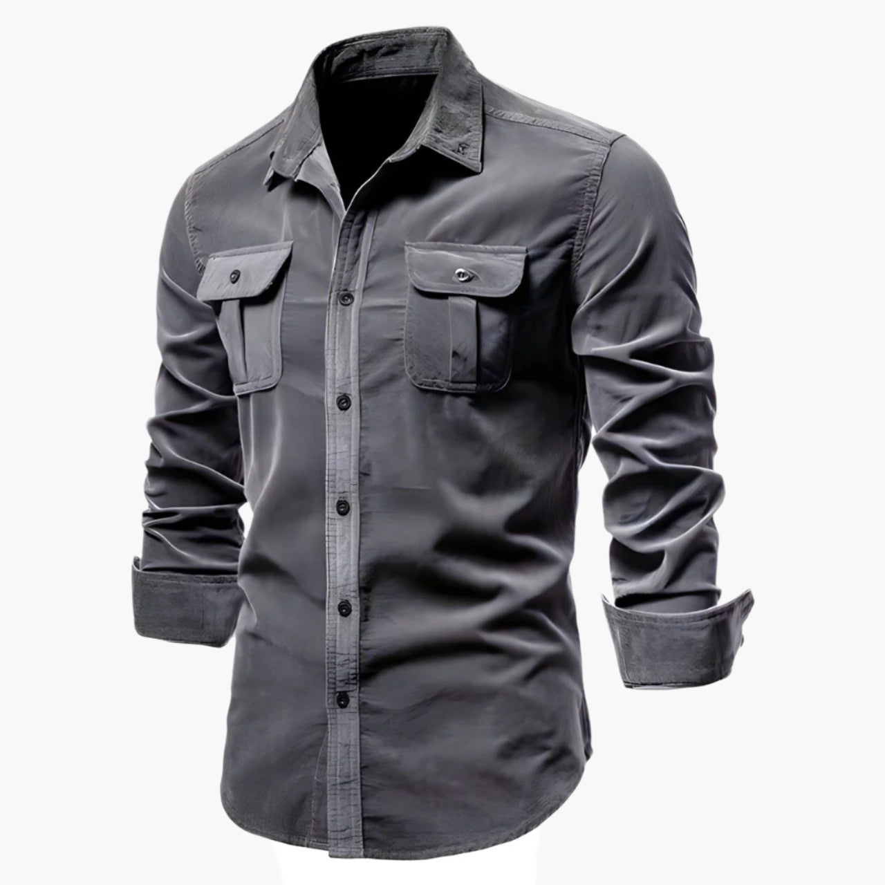 Men's Casual Button-Up Long Sleeve Shirt with Chest Pockets - Modern Versatile Style