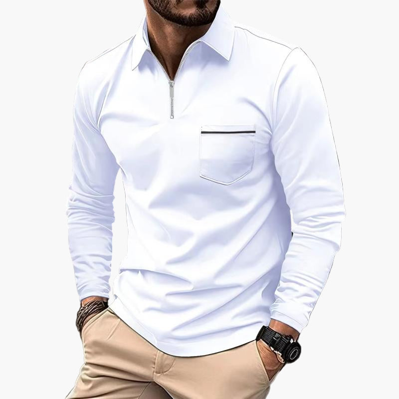 Men's Classic Long Sleeve Polo Shirt with Chest Pocket – Smart Casual Style