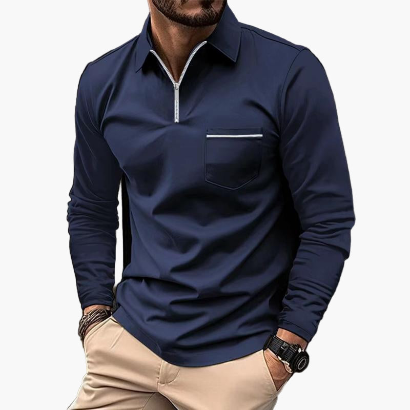 Men's Classic Long Sleeve Polo Shirt with Chest Pocket – Smart Casual Style