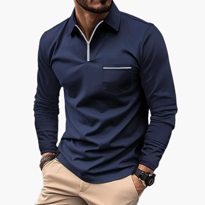 Men's Classic Long Sleeve Polo Shirt with Chest Pocket – Smart Casual Style