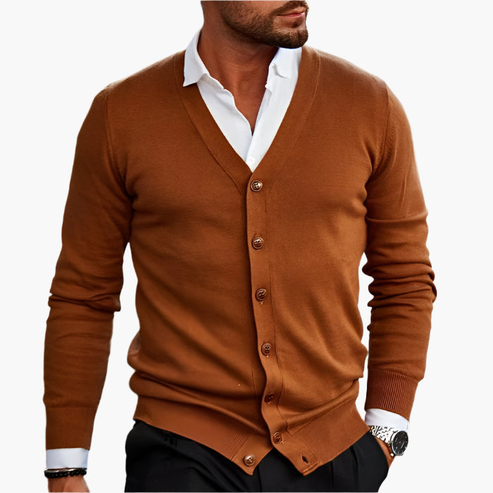Men's Elegant V-Neck Button Cardigan – Classic Fit for Business and Casual Wear