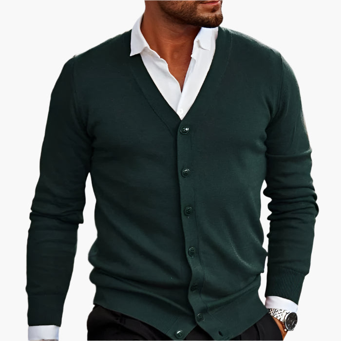 Men's Elegant V-Neck Button Cardigan – Classic Fit for Business and Casual Wear