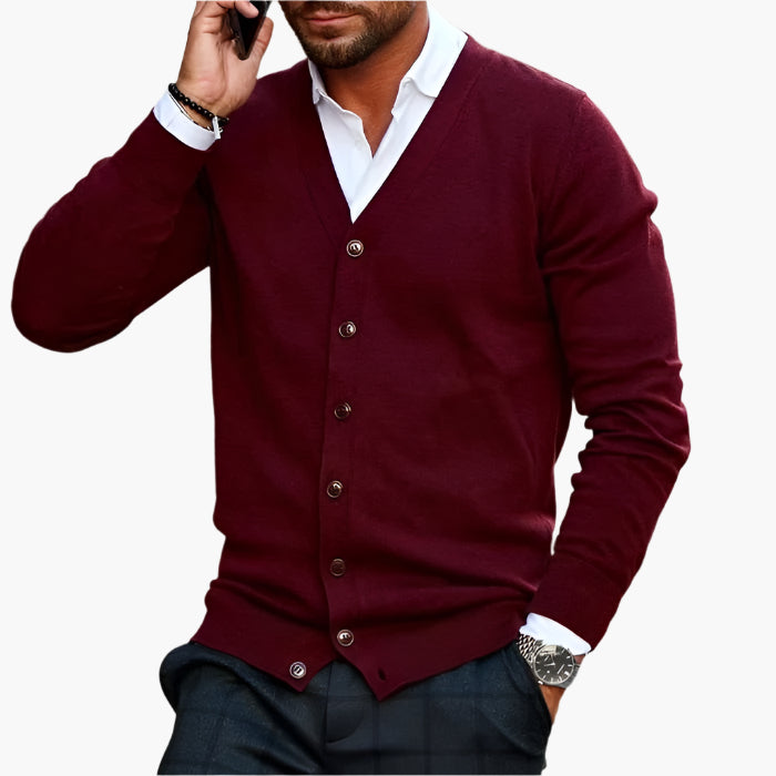 Men's Elegant V-Neck Button Cardigan – Classic Fit for Business and Casual Wear