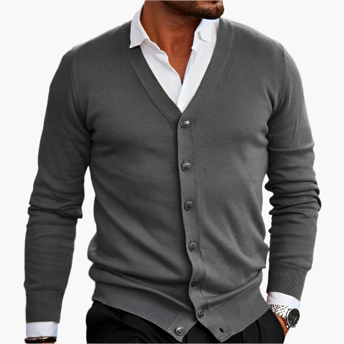 Men's Elegant V-Neck Button Cardigan – Classic Fit for Business and Casual Wear