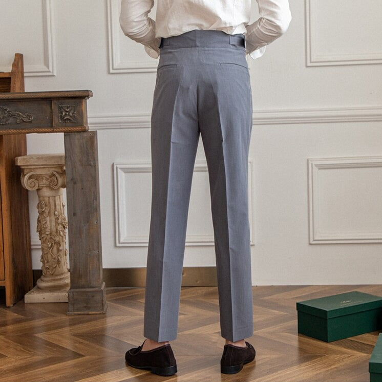 Men's High-Waisted Pleated Tailored Trousers for Business and Formal Wear