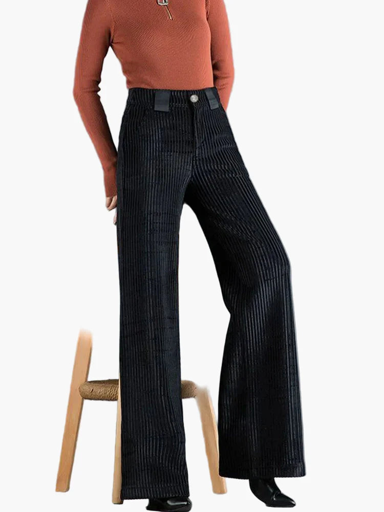 Women's High-Waisted Wide Leg Corduroy Trousers – Elegant Flared Velvet Pants for Casual or Smart Wear