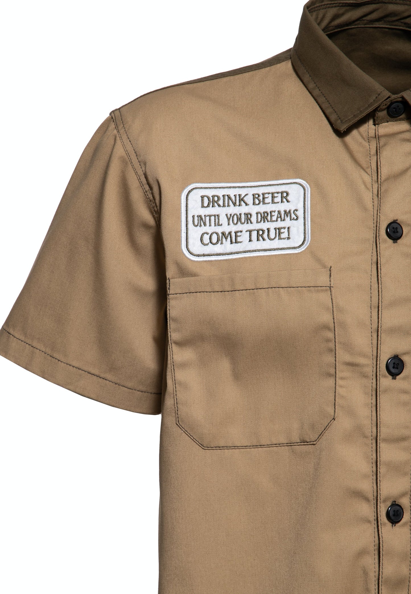 Clive – Men's Short Sleeve Workwear Shirt with Beer Motif