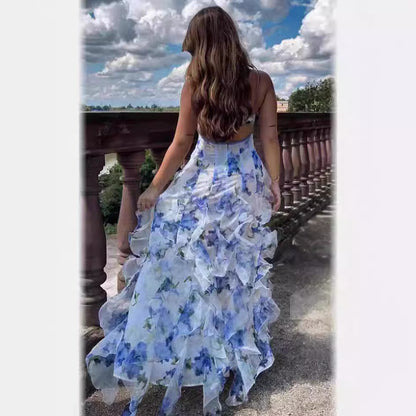 Women's Elegant Floral Ruffle Maxi Dress for Evening and Special Occasions