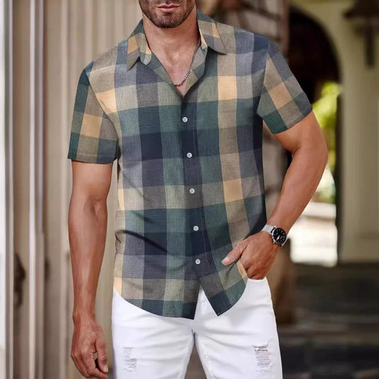 Julian – Men's Short Sleeve Plaid Shirt in Korean Style