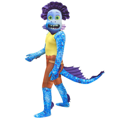 Kids' Halloween Sea Monster Costume Jumpsuit – Cartoon Animal Bodysuit for Boys and Girls