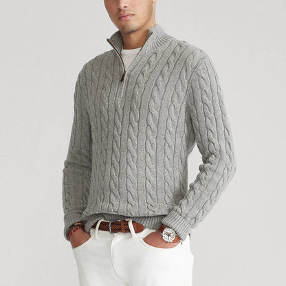 Men's Classic Cable Knit Quarter-Zip Vegan Wool Sweater – Versatile Office & Casual Style