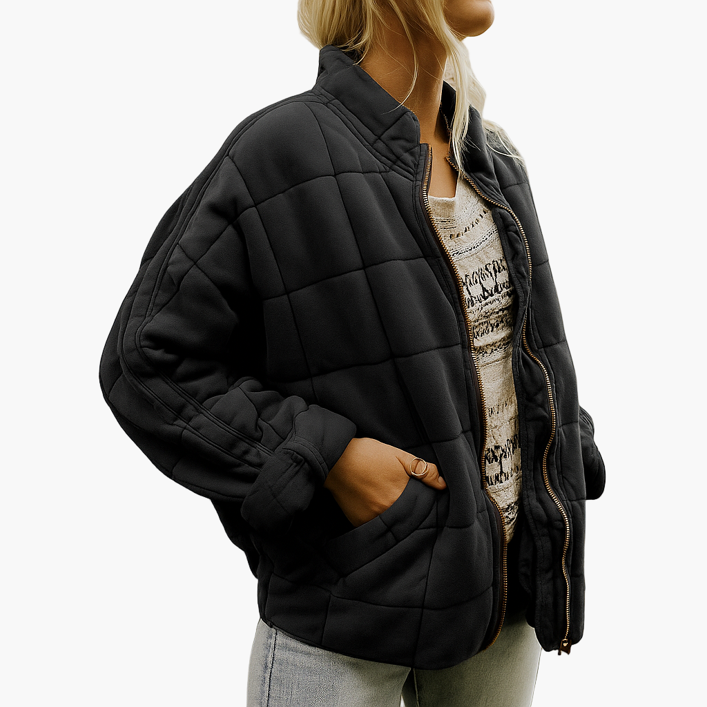 Women's Oversized Quilted Fleece Jacket Casual Winter Outerwear